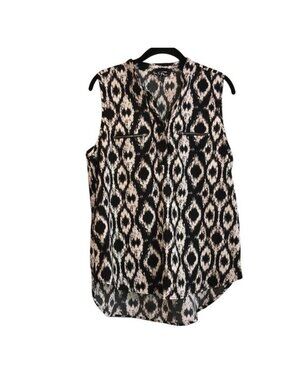 Time To Bloom Womens Sleeveless Black & White Ikat Print Blouse Top M